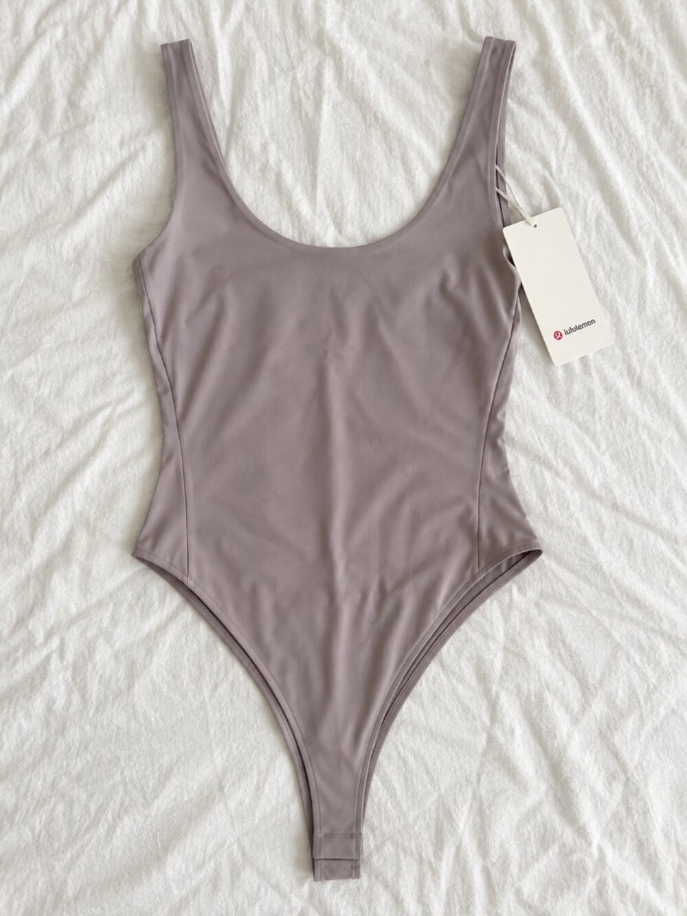 Lululemon Wundermost Nulu Mesh Scoop-Back Thong Bodysuit Mauve Grey S